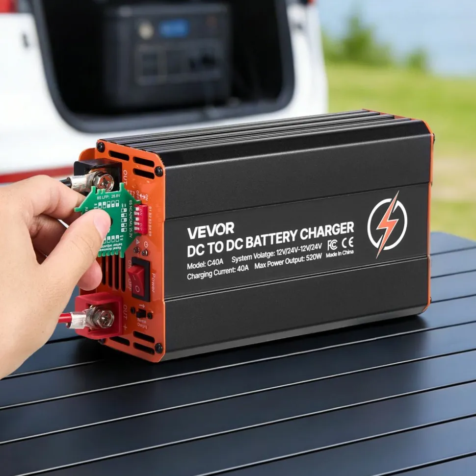 VEVOR DC to DC Battery Charger, 520W, 40A Alternator Charger, Fast DC-DC Charging for Portable Power Stations, Compatible with LiFePO4 Lead-Acid AGM GEL Batteries, 12V/24V-12V/24V, for RV Home Backup