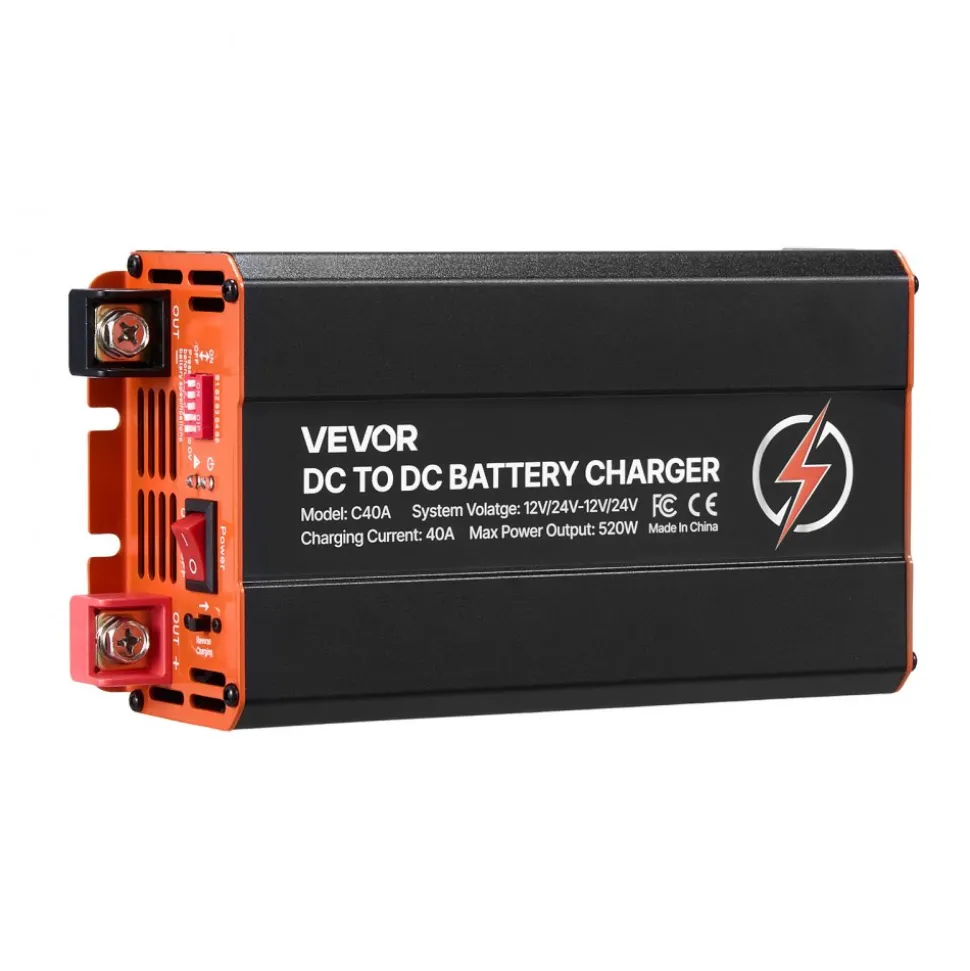 VEVOR DC to DC Battery Charger, 520W, 40A Alternator Charger, Fast DC-DC Charging for Portable Power Stations, Compatible with LiFePO4 Lead-Acid AGM GEL Batteries, 12V/24V-12V/24V, for RV Home Backup