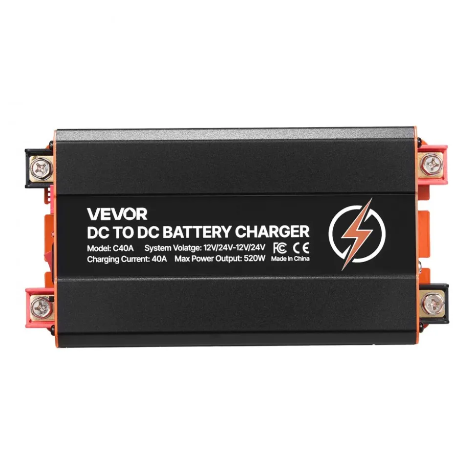 VEVOR DC to DC Battery Charger, 520W, 40A Alternator Charger, Fast DC-DC Charging for Portable Power Stations, Compatible with LiFePO4 Lead-Acid AGM GEL Batteries, 12V/24V-12V/24V, for RV Home Backup