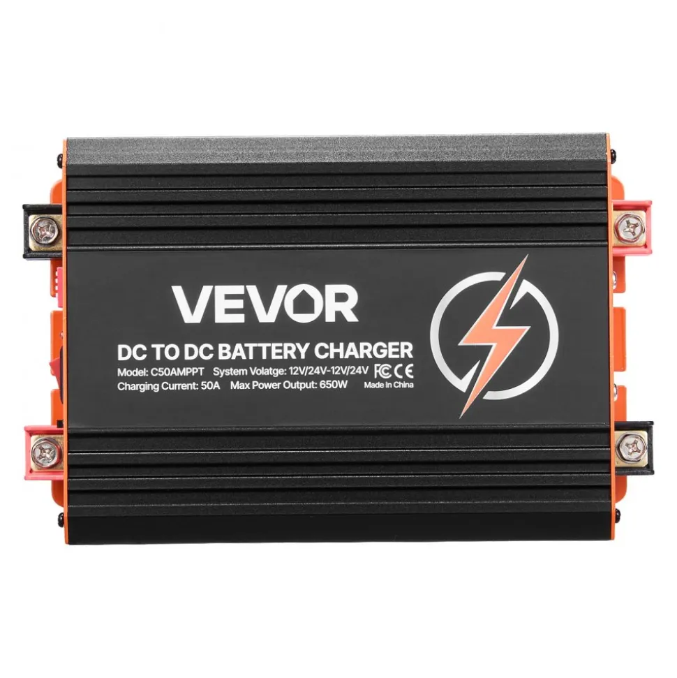VEVOR DC to DC Charger with MPPT, 650W, 50A On-Board Battery Charger, Solar Panel/Alternator Dual Input, Smart Multi-Stage Charging for LiFePO4 Lead-Acid Batteries, 12V/24V-12V/24V, for RV Home Backup
