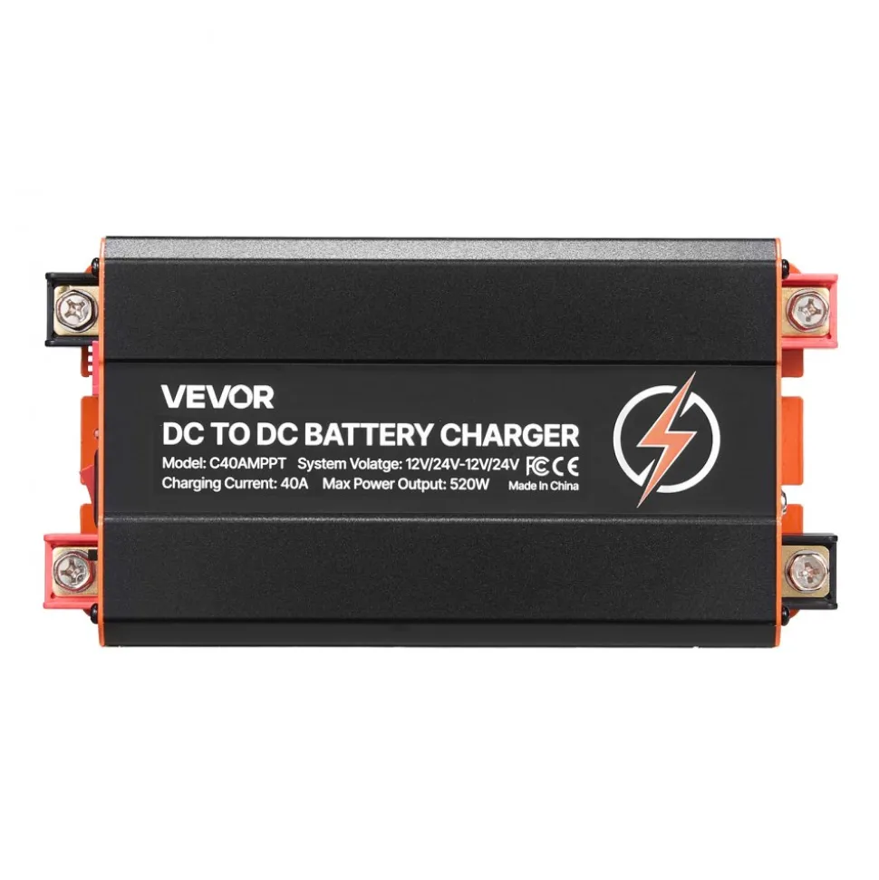 VEVOR DC to DC Charger with MPPT, 520W, 40A On-Board Battery Charger, Solar Panel/Alternator Dual Input, Smart Multi-Stage Charging for LiFePO4 Lead-Acid Batteries, 12V/24V-12V/24V, for RV Home Backup