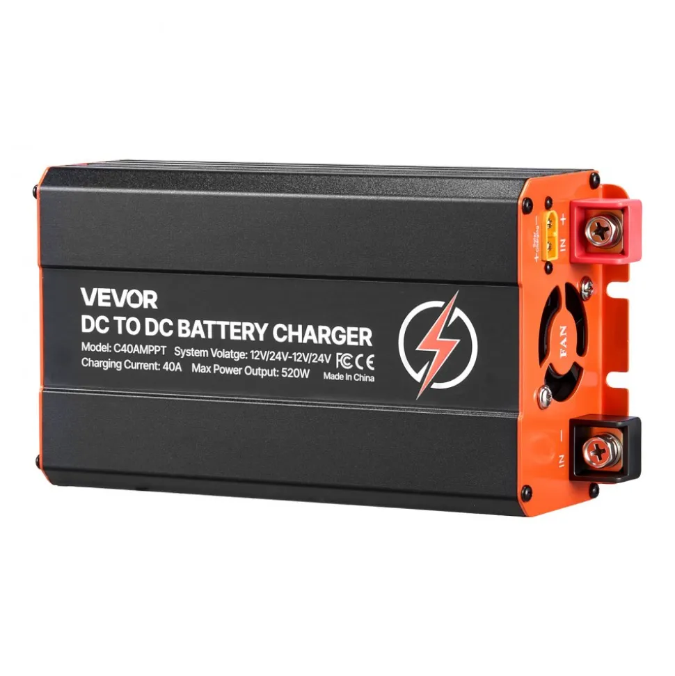 VEVOR DC to DC Charger with MPPT, 520W, 40A On-Board Battery Charger, Solar Panel/Alternator Dual Input, Smart Multi-Stage Charging for LiFePO4 Lead-Acid Batteries, 12V/24V-12V/24V, for RV Home Backup