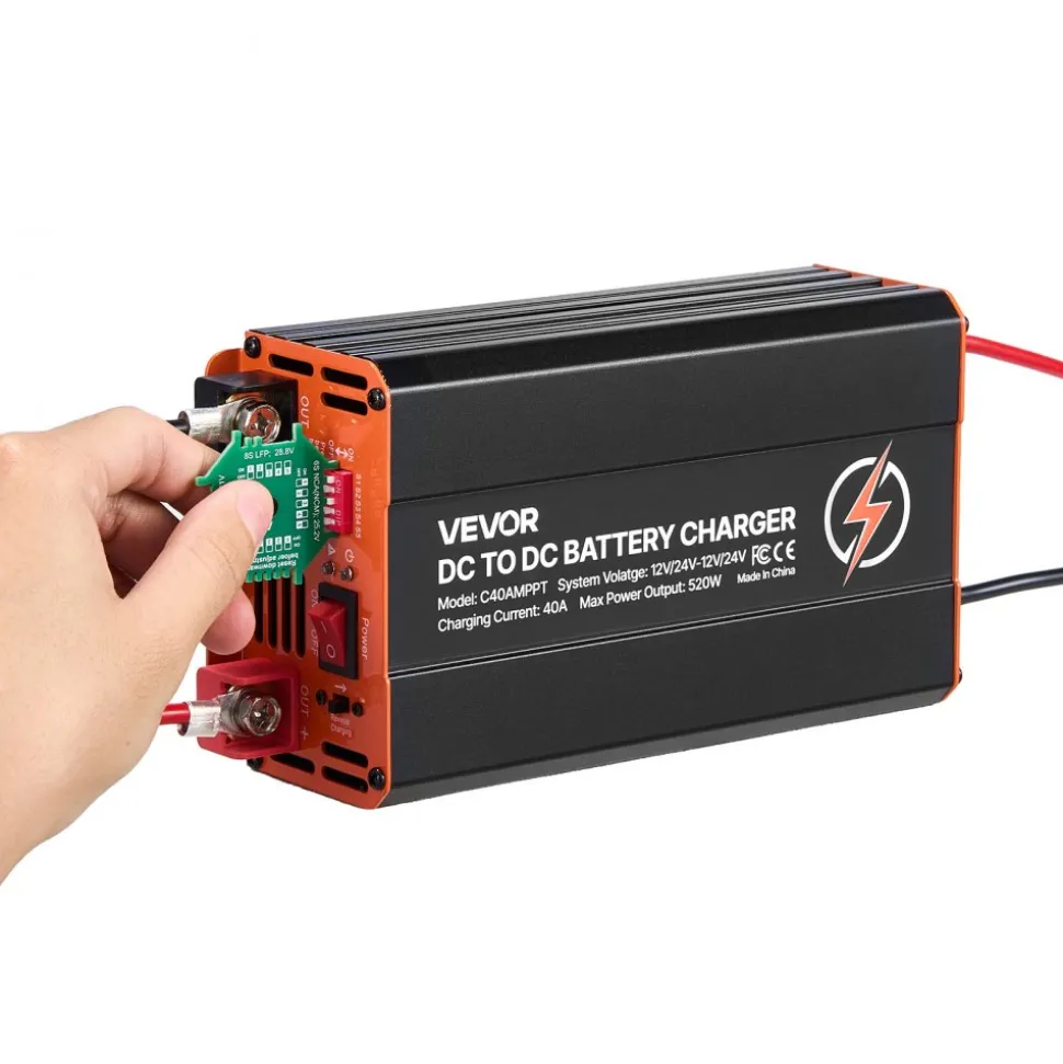 VEVOR DC to DC Charger with MPPT, 520W, 40A On-Board Battery Charger, Solar Panel/Alternator Dual Input, Smart Multi-Stage Charging for LiFePO4 Lead-Acid Batteries, 12V/24V-12V/24V, for RV Home Backup