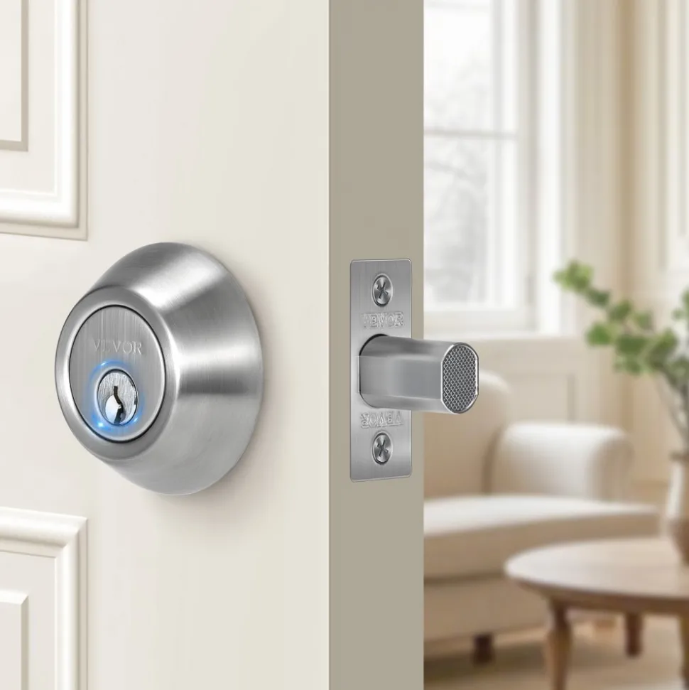 VEVOR Deadbolt Lock, Round Single Cylinder Dead Bolt, Keyed 1 Side, Fits Standard Size Interior and Exterior Doors, Full Metal, with 3 Keys, for Front Entry Door Residential Security, Satin Nickel