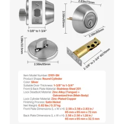 VEVOR Deadbolt Lock, Round Single Cylinder Dead Bolt, Keyed 1 Side, Fits Standard Size Interior and Exterior Doors, Full Metal, with 3 Keys, for Front Entry Door Residential Security, Satin Nickel