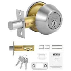 VEVOR Deadbolt Lock, Round Single Cylinder Dead Bolt, Keyed 1 Side, Fits Standard Size Interior and Exterior Doors, Full Metal, with 3 Keys, for Front Entry Door Residential Security, Satin Nickel