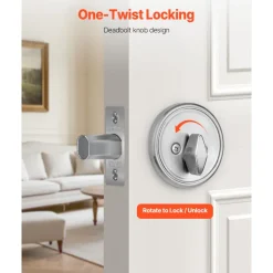 VEVOR Deadbolt Lock, Round Single Cylinder Dead Bolt, Keyed 1 Side, Fits Standard Size Interior and Exterior Doors, Full Metal, with 3 Keys, for Front Entry Door Residential Security, Satin Nickel