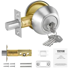 VEVOR Deadbolt Lock, Round Single Cylinder Dead Bolt, Keyed 1 Side, Fits Standard Size Interior and Exterior Doors, Full Metal, with 3 Keys, for Front Entry Door Residential Security, Satin Nickel