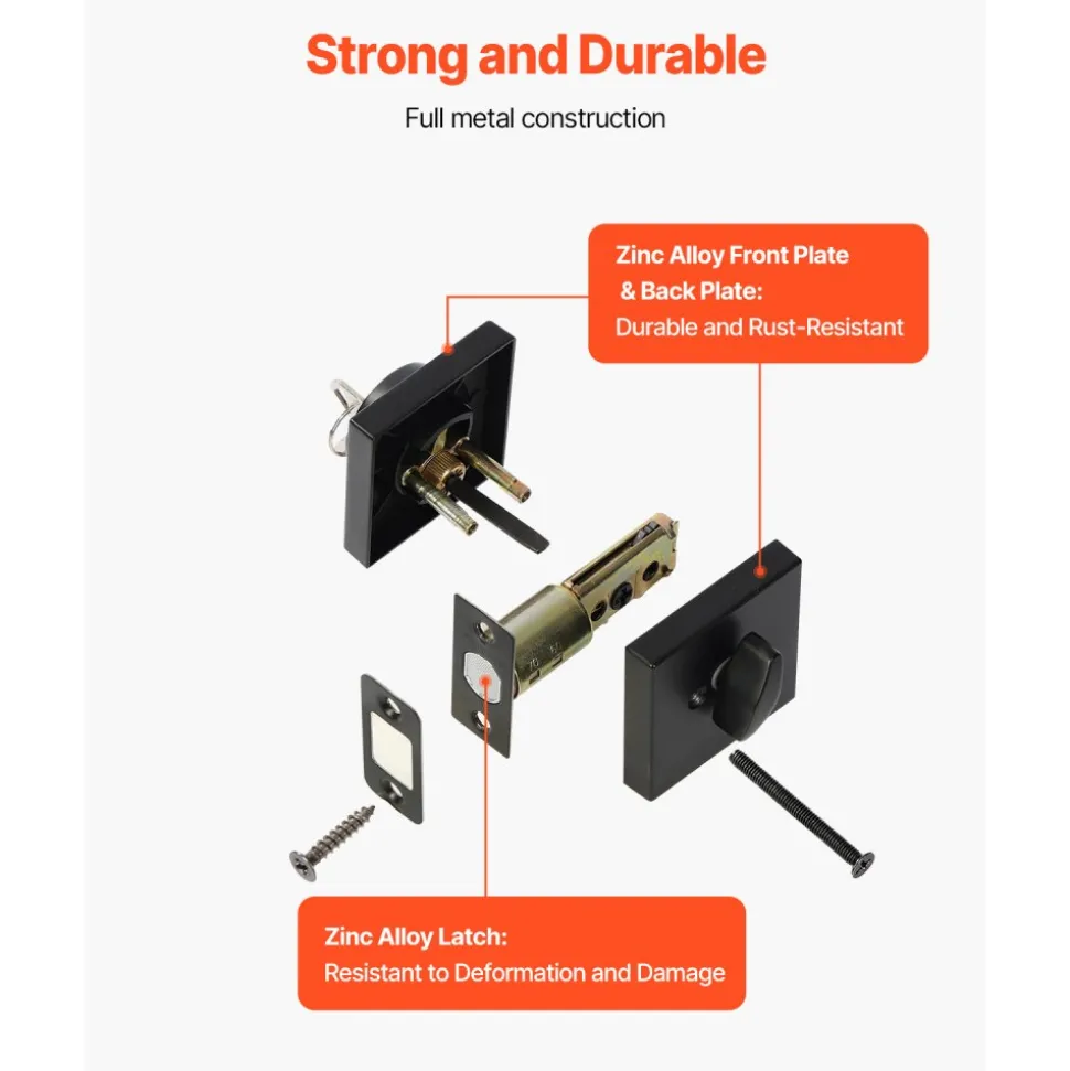 VEVOR Deadbolt Lock, Square Single Cylinder Dead Bolt, Keyed 1 Side, Fits Standard Size Interior and Exterior Doors, Full Metal, with 3 Keys, for Front Entry Door Residential Security, Matte Black