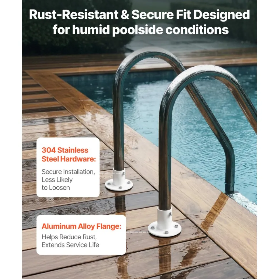 VEVOR Deck Anchor Flange 4 Pack, 1-7/8 in Pool Ladder Deck Mount, Handrail Anchor with Stainless Steel Mounting Hardware, Premium Aluminum Alloy Flange for Inground Swimming Pool Ladder, White