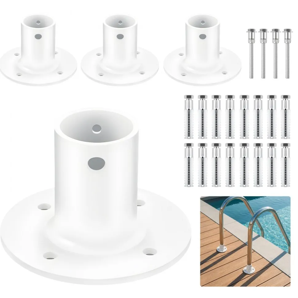 VEVOR Deck Anchor Flange 4 Pack, 1-7/8 in Pool Ladder Deck Mount, Handrail Anchor with Stainless Steel Mounting Hardware, Premium Aluminum Alloy Flange for Inground Swimming Pool Ladder, White