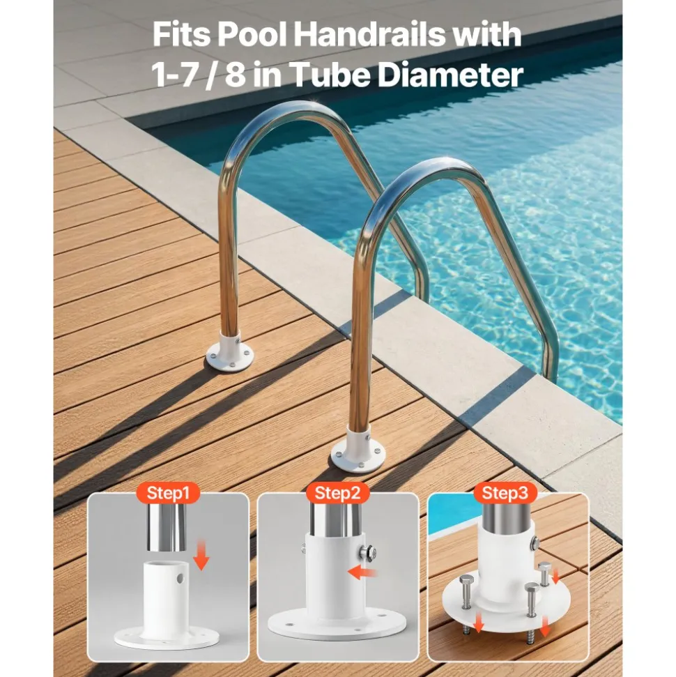 VEVOR Deck Anchor Flange 4 Pack, 1-7/8 in Pool Ladder Deck Mount, Handrail Anchor with Stainless Steel Mounting Hardware, Premium Aluminum Alloy Flange for Inground Swimming Pool Ladder, White