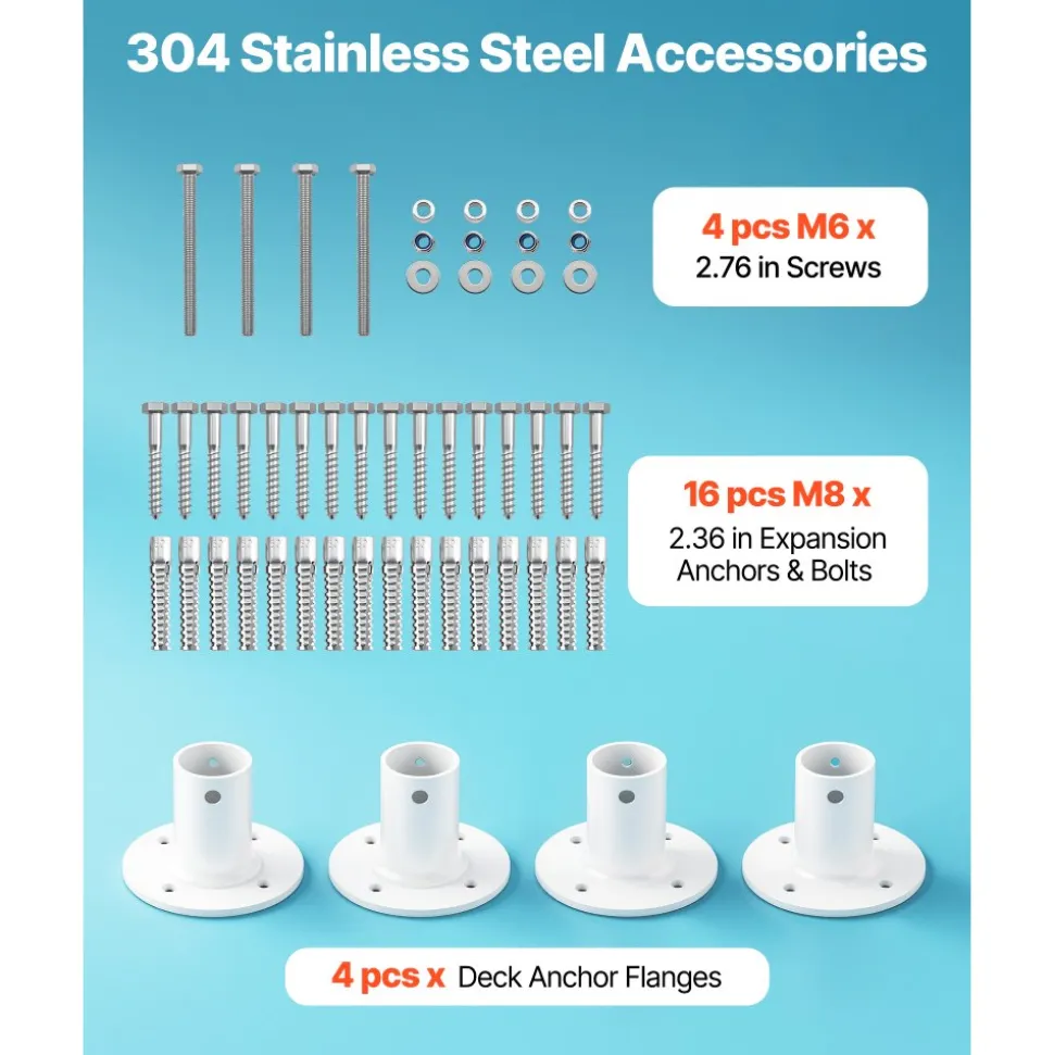 VEVOR Deck Anchor Flange 4 Pack, 1-7/8 in Pool Ladder Deck Mount, Handrail Anchor with Stainless Steel Mounting Hardware, Premium Aluminum Alloy Flange for Inground Swimming Pool Ladder, White