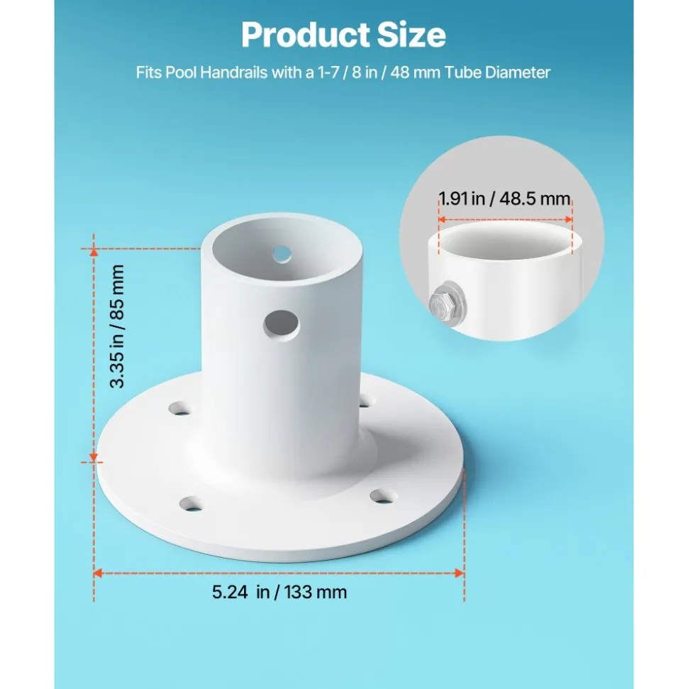 VEVOR Deck Anchor Flange 4 Pack, 1-7/8 in Pool Ladder Deck Mount, Handrail Anchor with Stainless Steel Mounting Hardware, Premium Aluminum Alloy Flange for Inground Swimming Pool Ladder, White