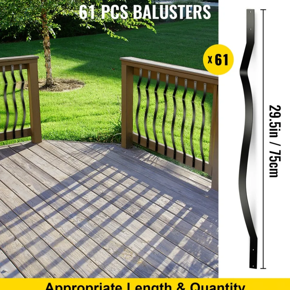 VEVOR Deck Balusters, 61 Pack Metal Deck Spindles, 29.5"x1" Staircase Baluster with Screws, Aluminum Alloy Deck Railing for Wood and Composite Deck, Stylish Baluster for Outdoor Stair Deck Porch