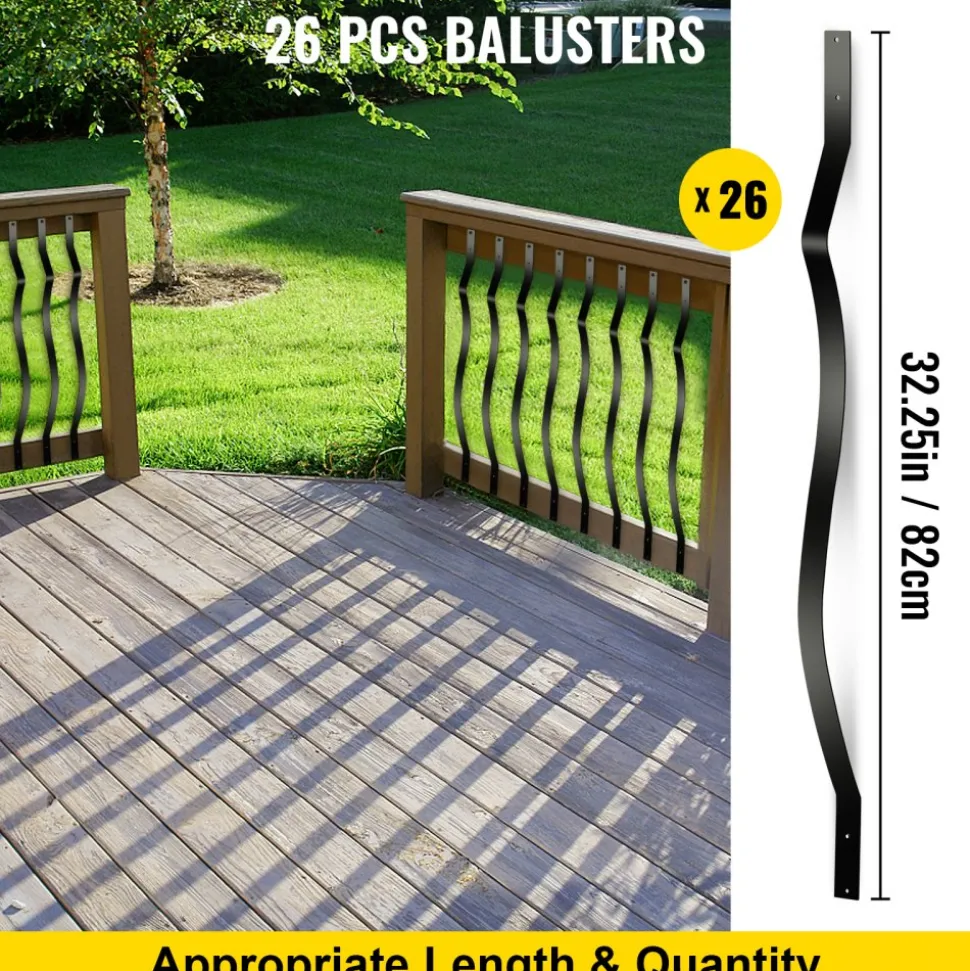 VEVOR Deck Balusters, 51 Pack Metal Deck Spindles, 32.25"x1" Staircase Baluster with Screws, Iron Deck Railing for Wood and Composite Deck, Stylish Baluster for Outdoor Stair Deck Porch