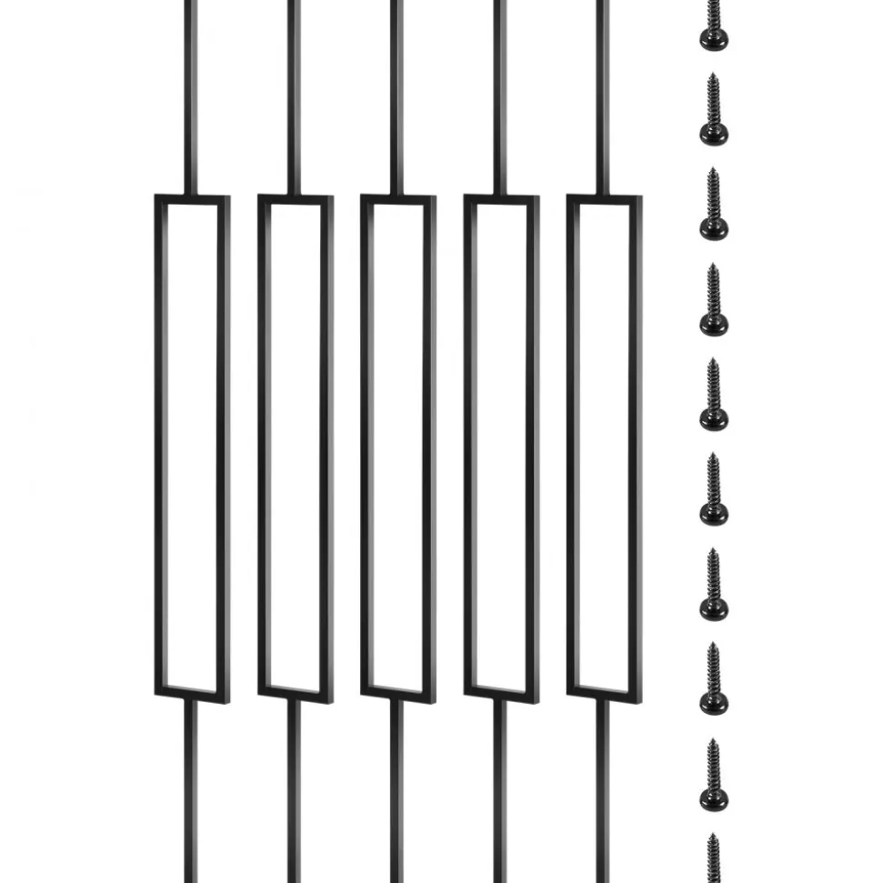 VEVOR Deck Balusters, 10 Pack Metal Deck Spindles, 44"x0.5" Staircase Baluster with Screws, Iron Deck Railing for Wood and Composite Deck, Stylish Black Baluster for Outdoor Stair Deck Porch