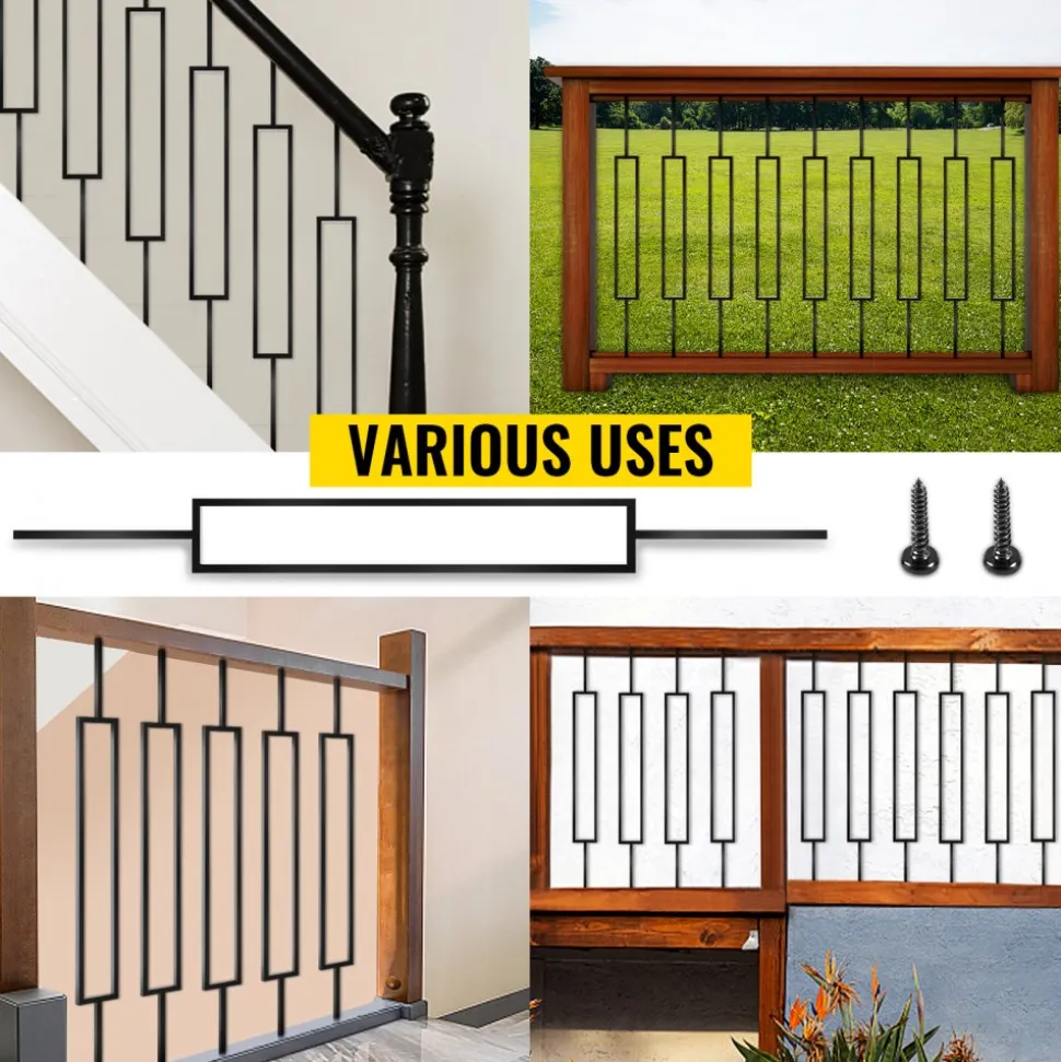 VEVOR Deck Balusters, 10 Pack Metal Deck Spindles, 44"x0.5" Staircase Baluster with Screws, Iron Deck Railing for Wood and Composite Deck, Stylish Black Baluster for Outdoor Stair Deck Porch