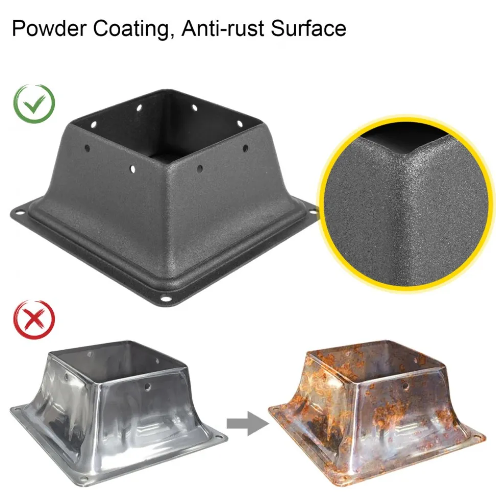VEVOR Deck Post Base 5 PCS Post Base Skirt 4x4" (Actual 3.38x3.38") Post Support Flange 2.5LBS Deck Post Skirt Black Powder-Coated Decking Post Base with Thick Steel for Deck Supports Porch Railings