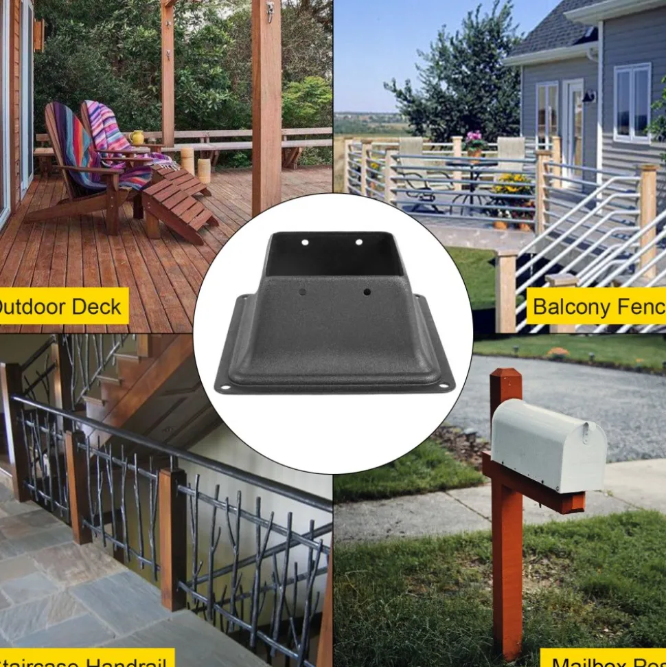 VEVOR Deck Post Base 5 PCS Post Base Skirt 4x4" (Actual 3.38x3.38") Post Support Flange 2.5LBS Deck Post Skirt Black Powder-Coated Decking Post Base with Thick Steel for Deck Supports Porch Railings