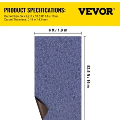 VEVOR Deep Blue Marine Carpet 6 ft x 52.5 ft Marine Carpeting Marine Grade Carpet for Boats with Waterproof Back Outdoor Rug for Patio Porch Deck Garage Outdoor Area Rug Runner Non-Slide Porch Rug