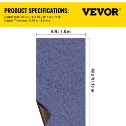 VEVOR Deep Blue Marine Carpet 6 ft x 49.2 ft Marine Carpeting Marine Grade Carpet for Boats with Waterproof Back Outdoor Rug for Patio Porch Deck Garage Outdoor Area Rug Runner Non-Slide Porch Rug
