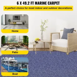 VEVOR Deep Blue Marine Carpet 6 ft x 49.2 ft Marine Carpeting Marine Grade Carpet for Boats with Waterproof Back Outdoor Rug for Patio Porch Deck Garage Outdoor Area Rug Runner Non-Slide Porch Rug