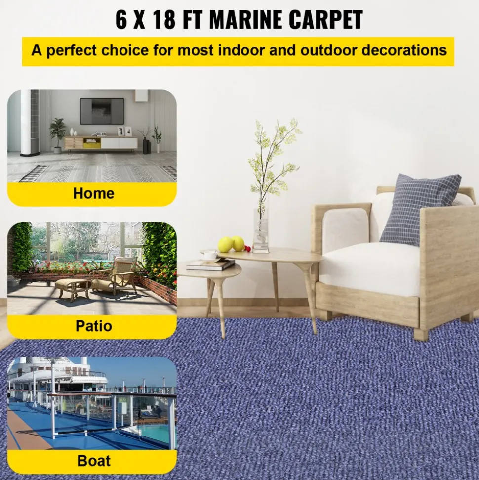 VEVOR Deep Blue Marine Carpet 6 ft x 18 ft Marine Carpeting Marine Grade Carpet for Boats with Waterproof Back Outdoor Rug for Patio Porch Deck Garage Outdoor Area Rug Runner Anti-Slide Porch Rug