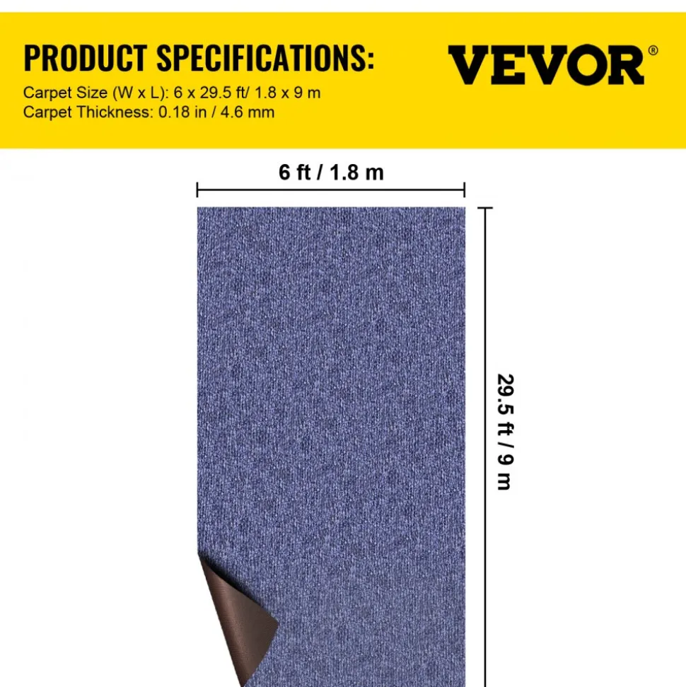 VEVOR Deep Blue Marine Carpet 6 ft x 29.5 ft Marine Carpeting Marine Grade Carpet for Boats with Waterproof Back Outdoor Rug for Patio Porch Deck Garage Outdoor Area Rug Runner Non-Slide Porch Rug