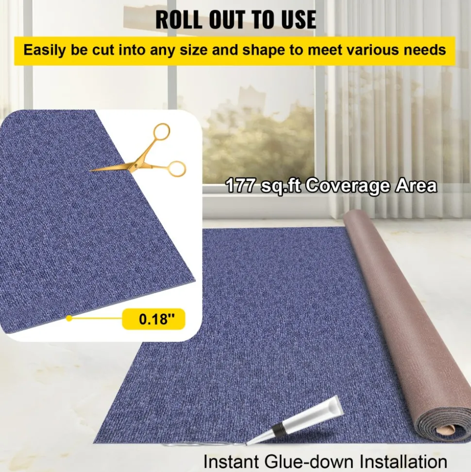 VEVOR Deep Blue Marine Carpet 6 ft x 29.5 ft Marine Carpeting Marine Grade Carpet for Boats with Waterproof Back Outdoor Rug for Patio Porch Deck Garage Outdoor Area Rug Runner Non-Slide Porch Rug