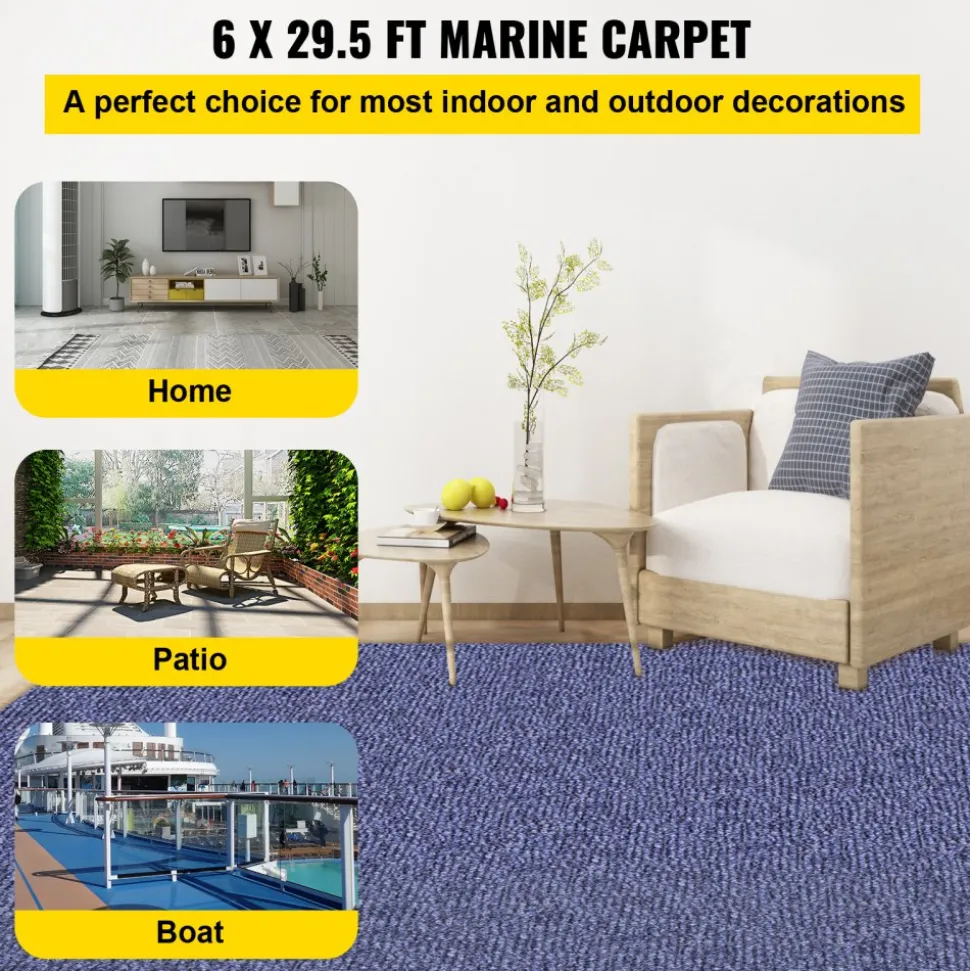 VEVOR Deep Blue Marine Carpet 6 ft x 29.5 ft Marine Carpeting Marine Grade Carpet for Boats with Waterproof Back Outdoor Rug for Patio Porch Deck Garage Outdoor Area Rug Runner Non-Slide Porch Rug