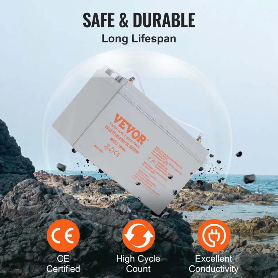 VEVOR Deep Cycle Battery, 12V 100 AH, AGM Marine Rechargeable Battery, High Self-Discharge Rate 800A Current, for RV Solar Marine Off-Grid Applications UPS Backup Power System