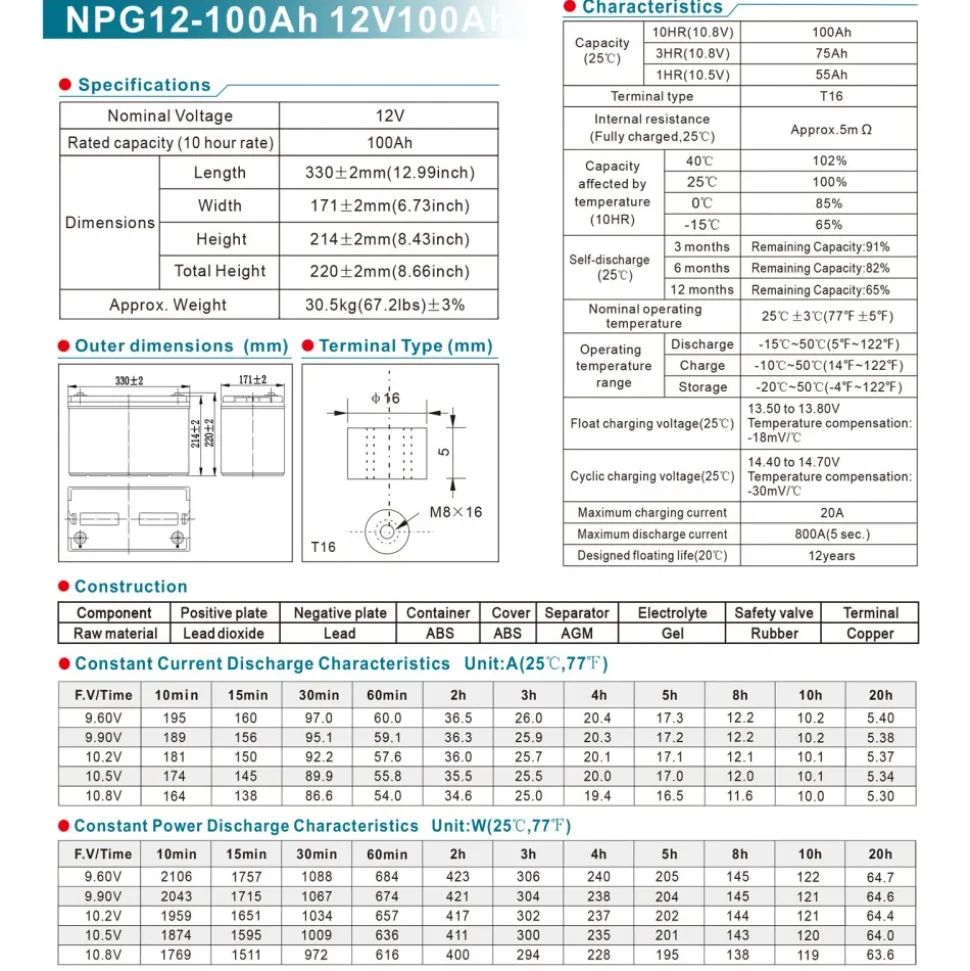 VEVOR Deep Cycle Battery, 12V 100 AH, AGM Marine Rechargeable Battery, High Self-Discharge Rate 800A Current, for RV Solar Marine Off-Grid Applications UPS Backup Power System