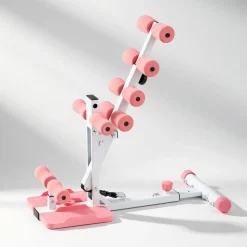 VEVOR Deep Squat Machine, Adjustable Glutes Trainer Machine with 3 High-Strength Resistance Bands, Folding Core Leg and Glutes Exercise Trainer, Push Up Workout Equipment at Home Gym, Pink + White