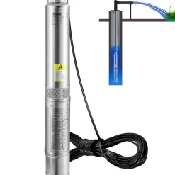 VEVOR Deep Well Submersible Pump, 3HP 230V/60Hz, 37GPM 640 ft Head, with 33 ft Cord & External Control Box, 4 inch Stainless Steel Water Pumps for Industrial, Irrigation and Home Use, IP68 Waterproof