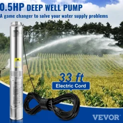VEVOR Deep Well Submersible Pump, 3HP 230V/60Hz, 37GPM 640 ft Head, with 33 ft Cord & External Control Box, 4 inch Stainless Steel Water Pumps for Industrial, Irrigation and Home Use, IP68 Waterproof