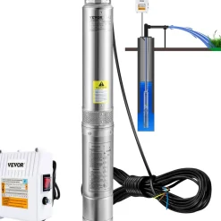 VEVOR Deep Well Submersible Pump, 0.5HP 230V/60Hz, 28gpm 167ft Head, with 33ft Electric Cord, 4" Stainless Steel Water Pumps for Industrial, Irrigation and Home Use, IP68 Waterproof Grade