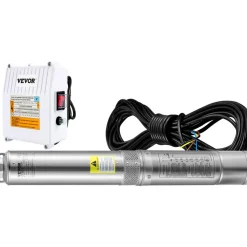 VEVOR Deep Well Submersible Pump, 2HP 230V/60Hz, 37GPM 427 ft Head, with 33 ft Cord & External Control Box, 4 inch Stainless Steel Water Pumps for Industrial, Irrigation and Home Use, IP68 Waterproof