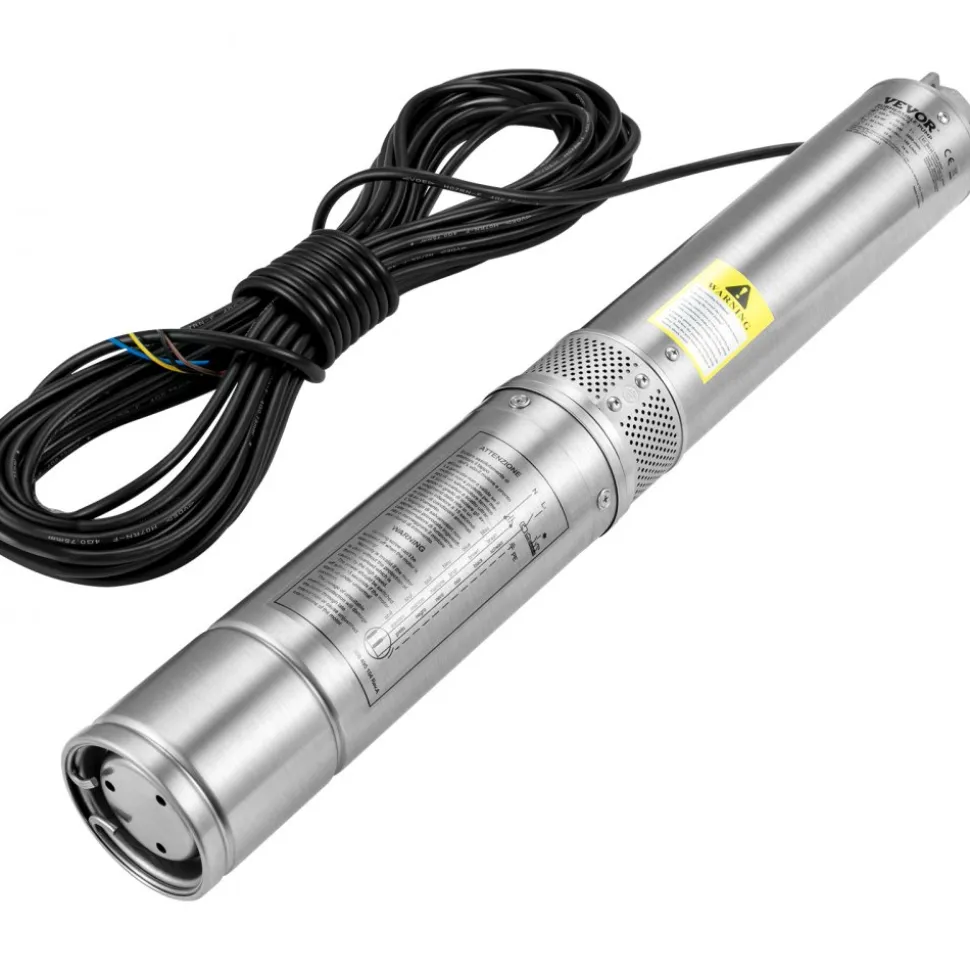 VEVOR Deep Well Submersible Pump, 1.5HP 230V/60Hz, 37gpm 276ft Head, with 33ft Electric Cord, 4" Stainless Steel Water Pumps for Industrial, Irrigation and Home Use, IP68 Waterproof Grade