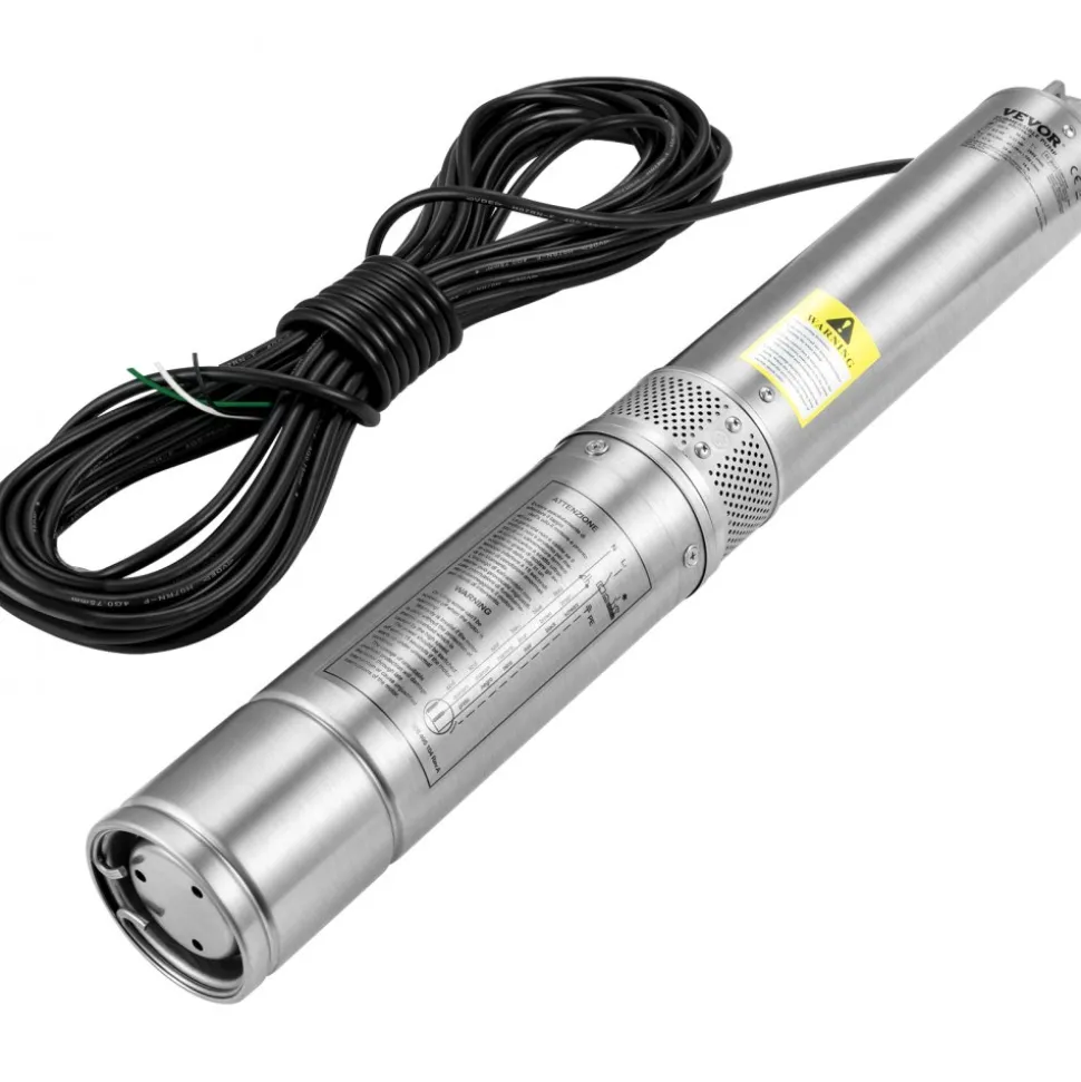 VEVOR Deep Well Submersible Pump, 2HP/1500W 230V/60Hz, 37GPM Flow 427 ft Head, with 33 ft Electric Cord, 4 inch Stainless Steel Water Pumps for Industrial, Irrigation & Home Use, IP68 Waterproof Grade