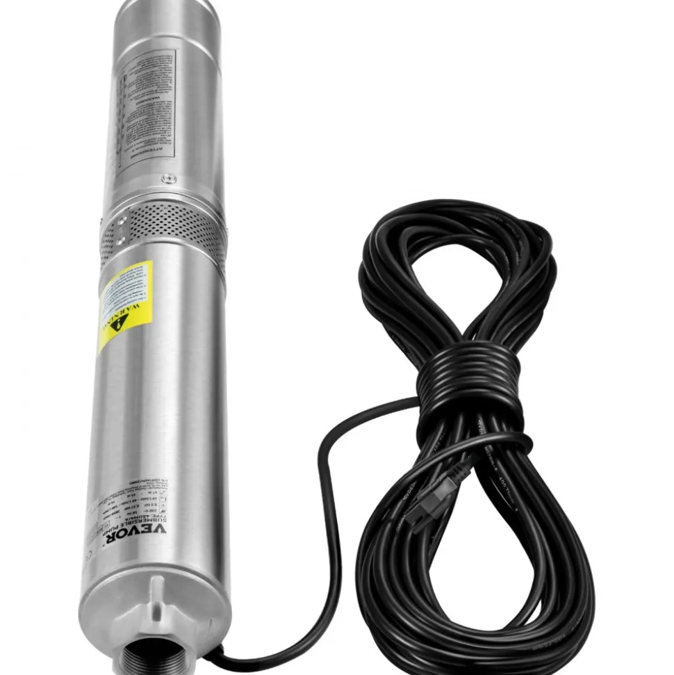VEVOR Deep Well Submersible Pump, 1HP 115V/60Hz, 37gpm Flow 207ft Head, with 33ft Electric Cord, 4" Stainless Steel Water Pump for Industrial, Irrigation&Home Use, IP68 Waterproof Grade