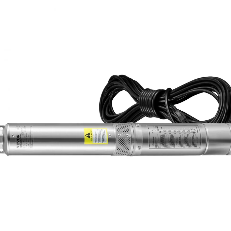 VEVOR Deep Well Submersible Pump, 1HP 115V/60Hz, 37gpm Flow 207ft Head, with 33ft Electric Cord, 4" Stainless Steel Water Pump for Industrial, Irrigation&Home Use, IP68 Waterproof Grade