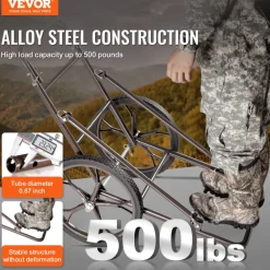 VEVOR Deer Cart, 500 LBS Capacity Folding Game Cart, Deer Cart Game Hauler with 17" Big Rubber Wheel & Ergonomic Handle, Heavy-Duty Game Cart Accessories, Utility Gear Dolly for Hunting Fishing Hiking