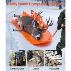 VEVOR Deer Drag Sled, 72.8 x 22.8 in, 550lbs Heavy Duty Yard Utility Sled, Tear-Resistant PE Drag Glider Mat with Ropes & Handle, Thickened Game Hauler for Firewood Ice Fishing Hauling Hunting