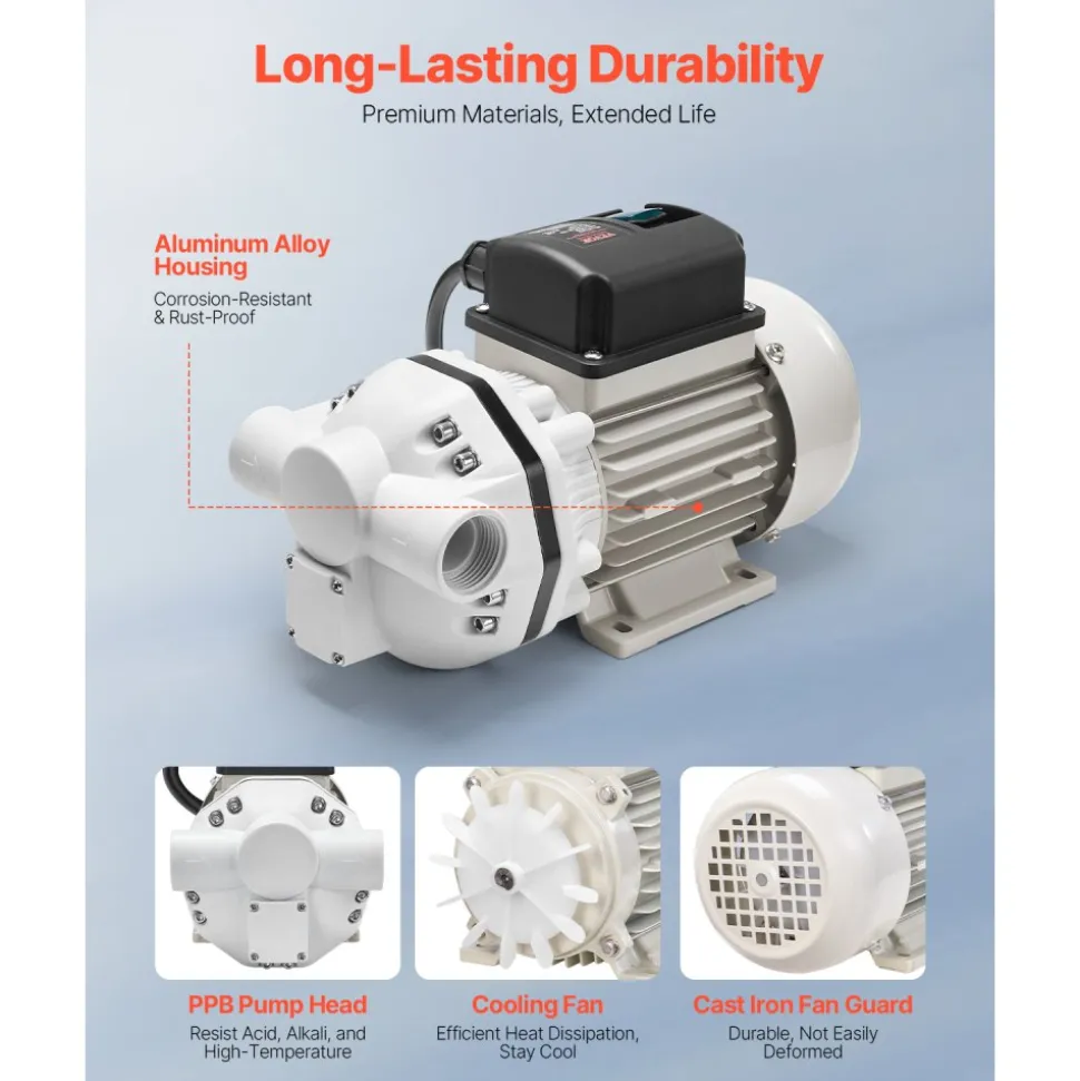 VEVOR DEF Transfer Pump, 10.5 GPM, Diaphragm Irrigation Self Priming Electric Water Pump for Diesel Exhaust Fluid Automotive Urea Oil, 110V, 375W, 26.25 ft Lift, for Liquid Transportation Refueling