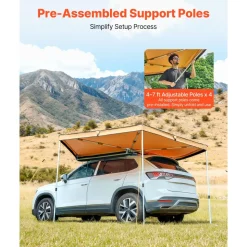 VEVOR 270 Degree Awning, 52 sq.ft Driver Side Vehicle Awning, Waterproof UV50+ Car Side Awnings with Carry Bag, All-Weather Free-Standing Overland Awnings Car Shelter for SUV Van Truck Camping