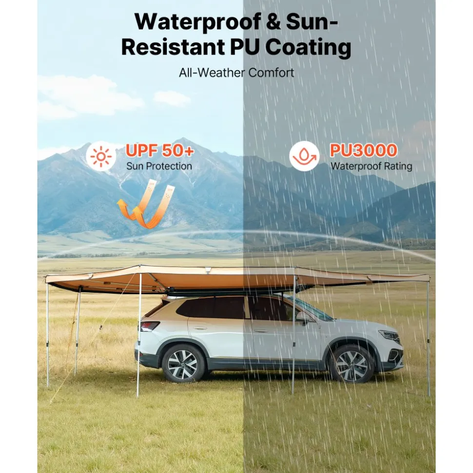 VEVOR 270 Degree Awning, 133 sq.ft Passenger Side Vehicle Awning, Waterproof UV50+ Car Side Awnings with Carry Bag, All-Weather Free-Standing Overland Awnings Car Shelter for SUV Van Truck Camping