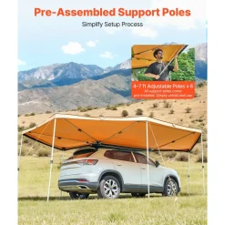 VEVOR 270 Degree Awning, 133 sq.ft Passenger Side Vehicle Awning, Waterproof UV50+ Car Side Awnings with Carry Bag, All-Weather Free-Standing Overland Awnings Car Shelter for SUV Van Truck Camping