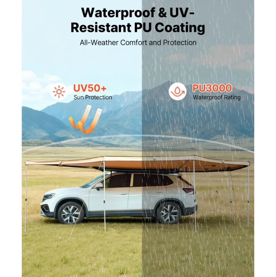 VEVOR 270 Degree Awning with Bulit-in LED Lights, 133 sq.ft Driver Side Vehicle Awning, Waterproof UV50+ Car Side Awnings, All-Weather Free-Standing Overland Awnings Car Shelter for SUV Truck Camping