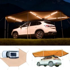 VEVOR 270 Degree Awning with Bulit-in LED Lights, 133 sq.ft Driver Side Vehicle Awning, Waterproof UV50+ Car Side Awnings, All-Weather Free-Standing Overland Awnings Car Shelter for SUV Truck Camping
